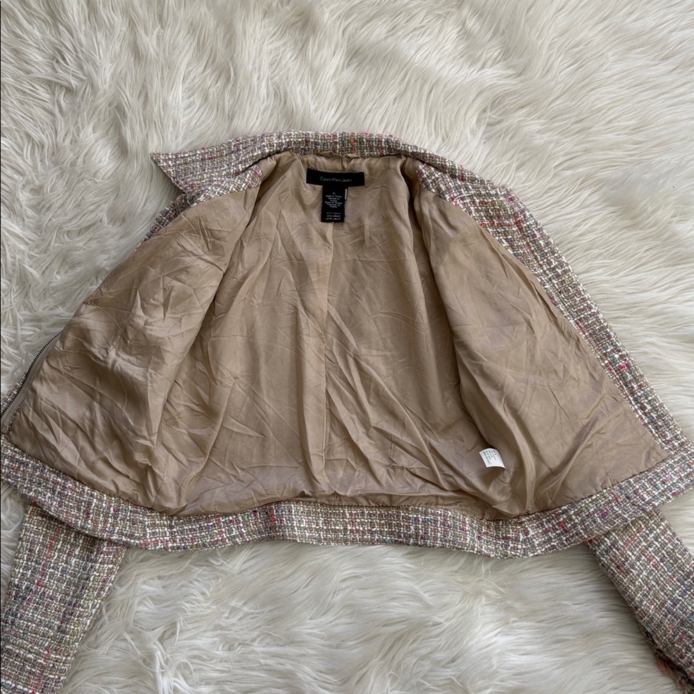 Calvin Klein Jeans Tweed Multicolor Zip-Up Jacket Size M - Picture 8 of 13